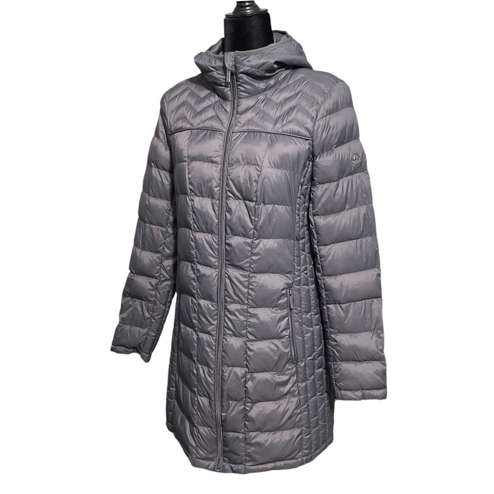 Michael Michael Kors Packable Down Fill Long Jacket Parka Gray Small